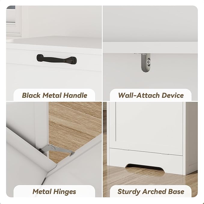 10 Gallon Tilt Out Trash Cabinet, Wooden Hidden Free Standing Kitchen Garbage Can with lid, Modern Pet-Proof Trash Can Holder for Bathroom, Living Room, Laundry Room, White