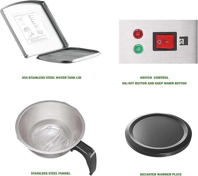 12 Cup Commercial Coffee Maker, Drip Coffee Maker Machine with 3 Warmers Plate and 3 Glass Decanters, Stainless Steel Pour Over Commercial Coffee Brewer for Restaurant, Office, Cafe Use