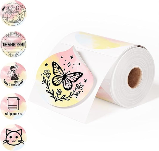 2 Inch Round Thermal Labels, 500PCS Color Thermal Sticker Label, Self-Adhesive Stickers for Small Business Supplies, DIY, Name Tag, Compatible with All Shipping Label Printer, 500 Labels/Roll