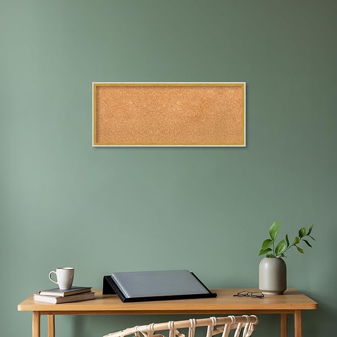 Amanti Art Natural Cork Board for Wall, 13x31 Vision Board with White Frame, Medium Corkboard Office Decor for Home Organization, Modern Corkboard Pinboard to Display Items for Home Organization in