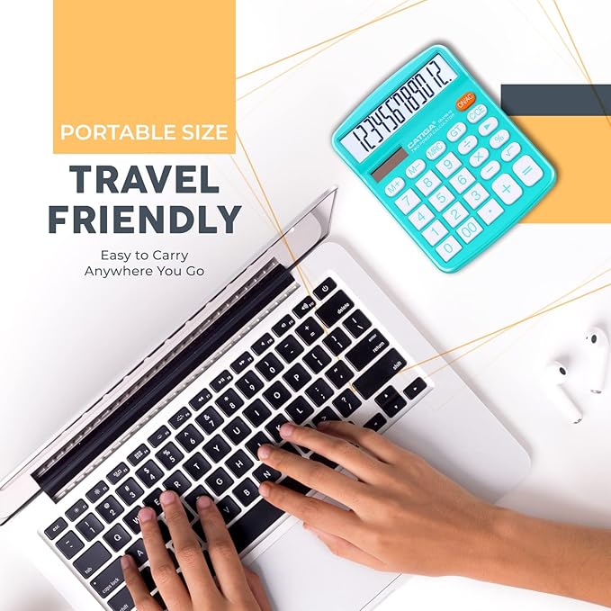 CATIGA Desktop Calculator (2 Pack) 12 Digit with Large LCD Display and Sensitive Button, Solar and Battery Dual Power, Standard Function for Office, Home, School, CD-2786 (Light Blue/Light Pink)