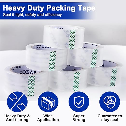 Clear Packing Tape, 12 Rolls Heavy Duty Packaging Tape with Dispensers for Packing Shipping Moving and Sealing, Thicker Packing Tape-2" x 65 Yards Per Roll, 780 Total Yards