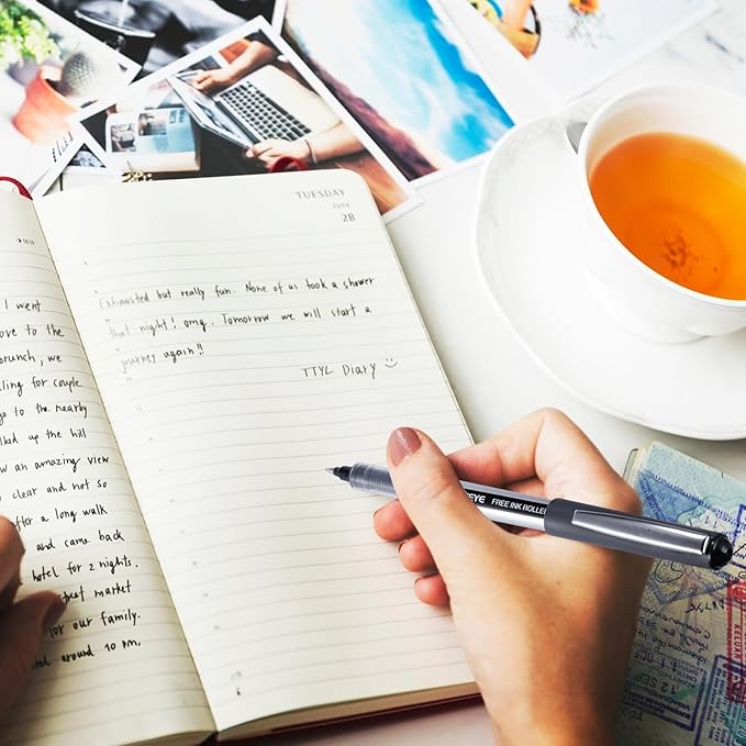 EYEYE 0.5mm Black Rollerball Pens 25 Pack, Extra Fine Point Roller Ball Pen Quick Dry, Liquid Ink Pens Fine Point Smooth Writing Pen for Journaling, Note Taking, Office, School Supplies