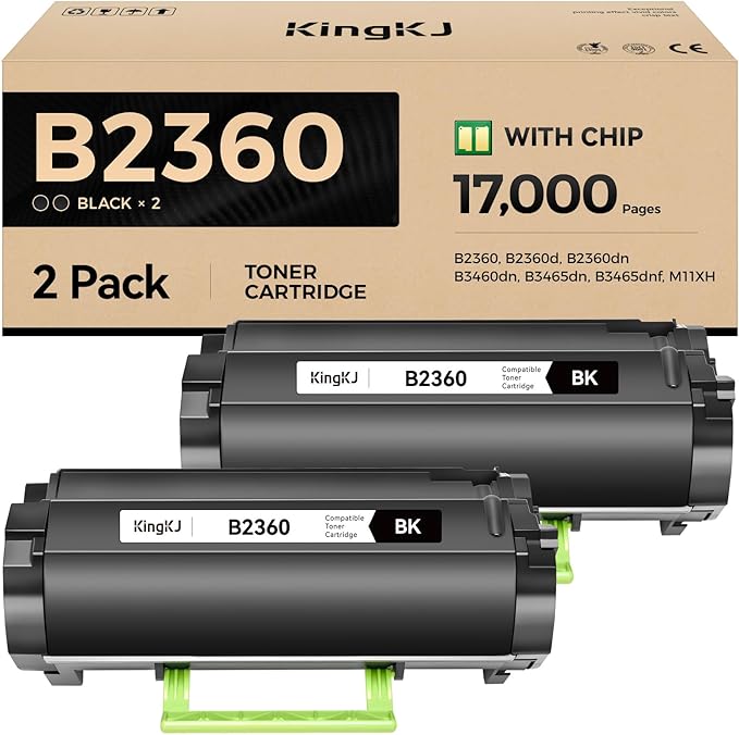 B2360 M11XH Toner Cartridge with chip Black 2-Pack High-Yield Replacement for Dell 331-9805 Toner Compatible with Dell B2360 B2360d B2360dn B3460dn B3465dn B3465dnf Laser Printer Ink All-in-One Copier