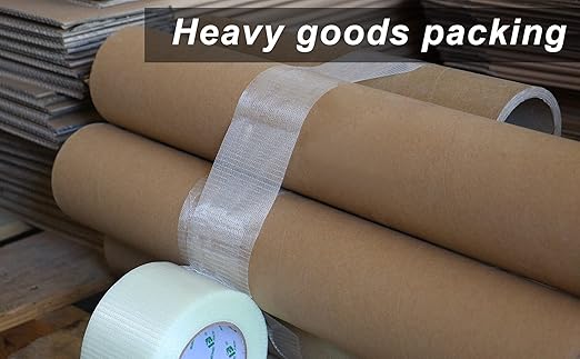 BOMEI PACK Fiber Reinforced Packing Tape, Clear Bi Directional Filament Strapping Tape 3Inch x 55yds 6.7Mil, Total 110yds
