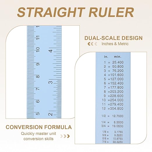 HARFINGTON 2pcs Metal Straight Ruler 15cm Metric SAE Aluminum Alloy Measuring Rulers Scale Tool with Hole for Measure Study Reading Classroom Office, Light Blue