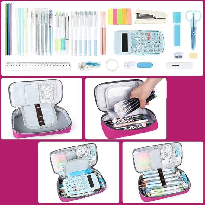 Homecube Large Capacity Pencil Case Oxford Cloth Bag Storage Pouch Marker Pen Pencil Cute Stationery Organizer Bag Holder with Zipper for Middle High School & Office Boy Girl Teen - Rose Red