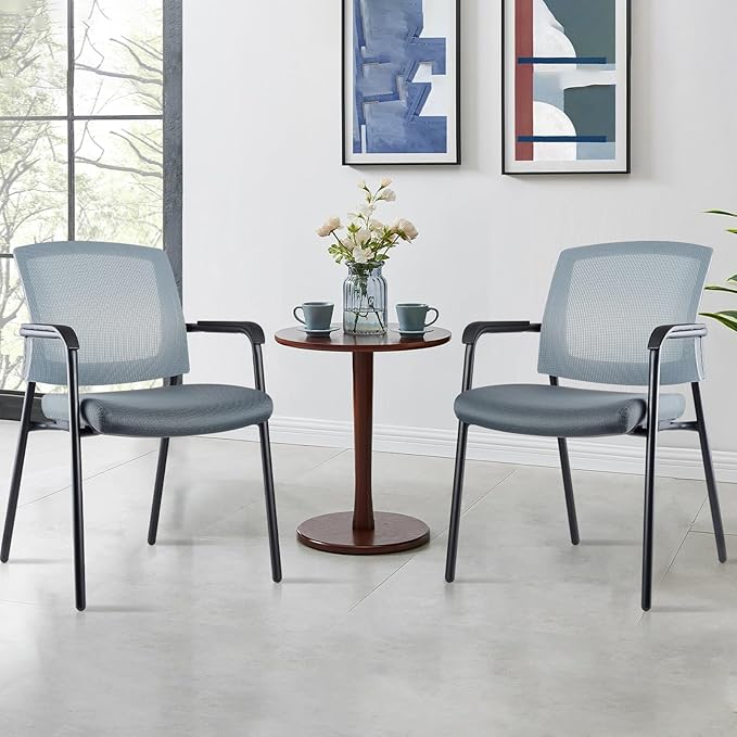 CLATINA Office Reception Guest Chair Mesh Back Stacking with Ergonomic Lumbar Support and Thickened Seat Cushion for Waiting Conference Room Gray 2 Pack