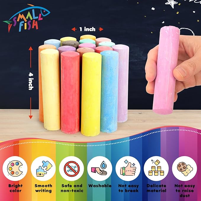 200PCS Washable Sidewalk Chalks Set in 20 Colors: Jumbo Drawing Chalk for Kids Outdoor Art, Non-Toxic Dustless Colored Giant Box Chalkboard Chalk for Toddler Painting on Blackboard, Playground, Party