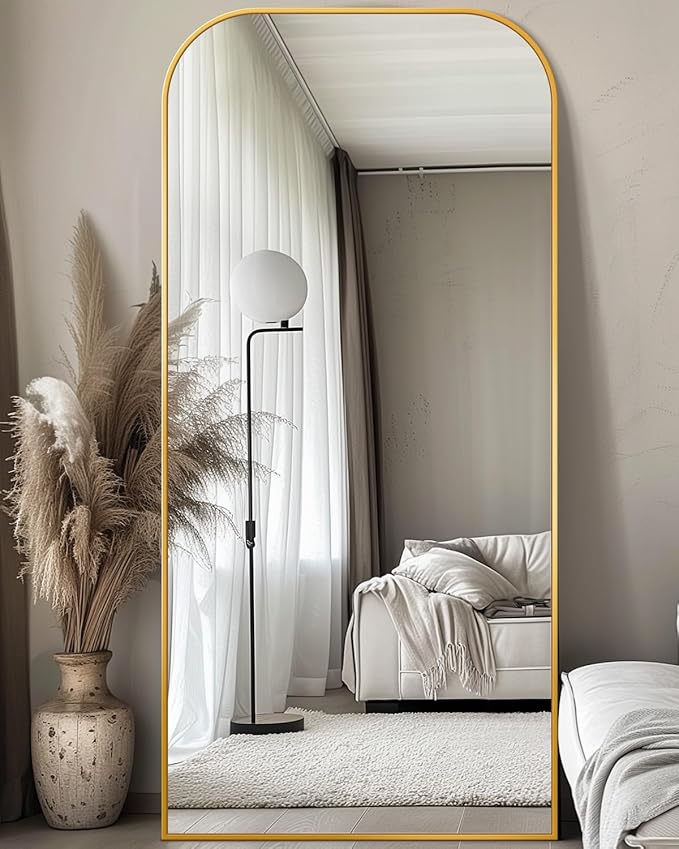 Antok Full Length Mirror, 76"x34" Floor Mirror Freestanding, Arched Floor Standing Large Mirror Full Body Mirrors with Stand for Bedroom, Hanging Mounted Mirrors for Living Room, Gold