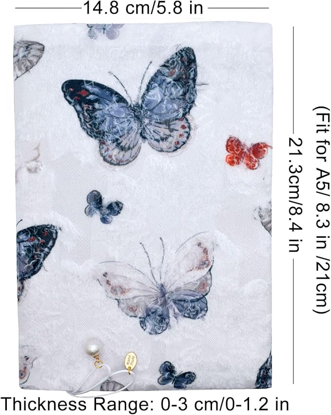 BLBMH A5 Book Covers for Paperbacks Book Cover for Privacy Fit for 5.5x8.3 inch Adjustable Book Sleeve Cover for A5 Diary Books Fabric Softcover Protector for Notebook - Butterfly A