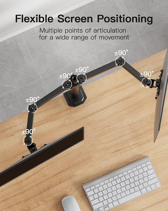 HUANUO Dual Monitor Mount for 2 Monitors up to 30 inches, Heavy Duty Dual Monitor Stand Holds up to 22 lbs, Dual Monitor Arm with Height Adjustable Tilt Swive Rotate, VESA Hole 75mm or 100mm