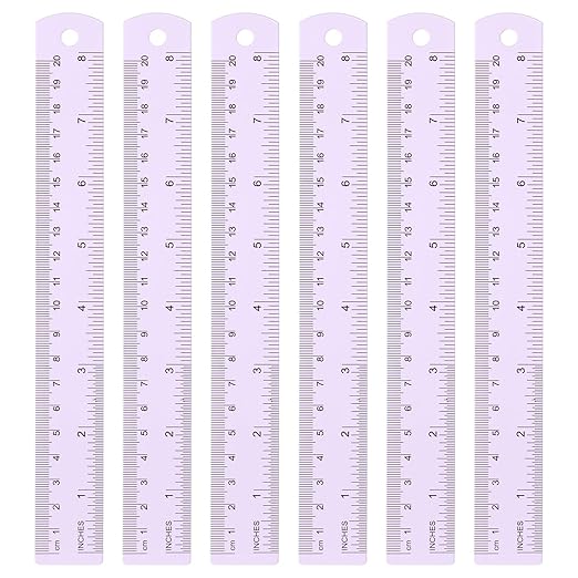 HARFINGTON 6pcs Metal Straight Ruler 20cm Metric SAE Aluminum Alloy Measuring Rulers Scale Tool with Hole for Measure Study Reading Classroom Office, Purple