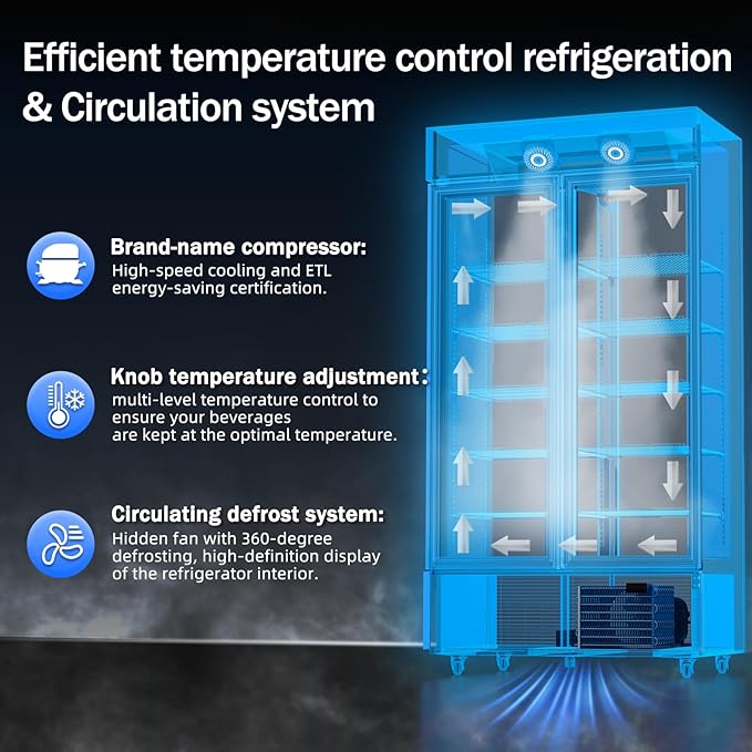 Commercial Merchandiser Display Refrigerator with 2 Glass Doors 30 Cu.ft Beverage Back Bar Cooler Black Drink Fridge for Convenience Stores, Supermarkets,Bars,Offices