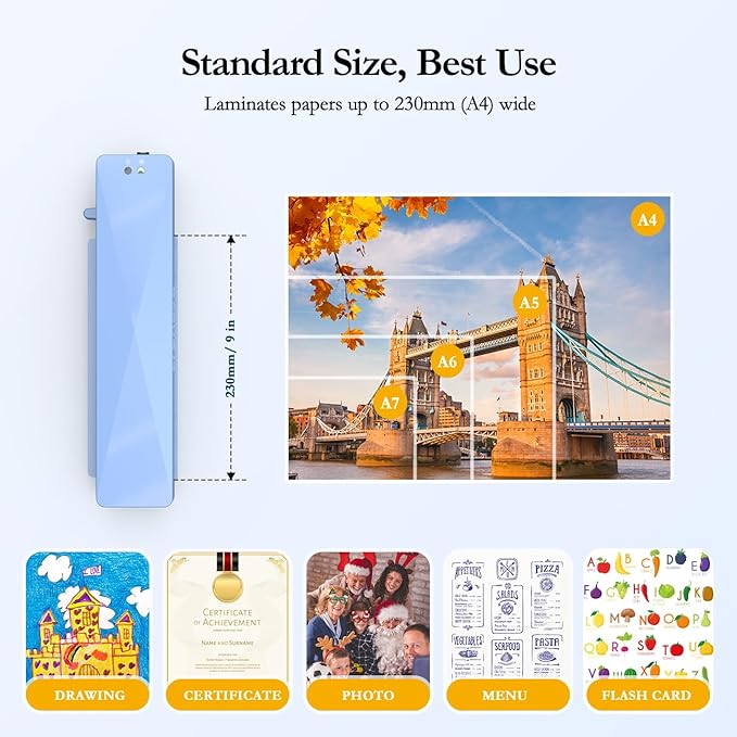 Crenova Laminator Machine with 10 Laminating Sheets, A4 Laminating Machine Hot & Cold with Fast Warm Technology, Thermal Laminator 9 Inch for Home Office School Business Blue