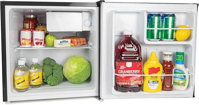 Igloo 1.6 Cu.Ft. Compact Refrigerator, Adjustable Thermostat, Glass Shelves, Includes Scraper, Ice Cube Freezer Drip Tray, Platinum
