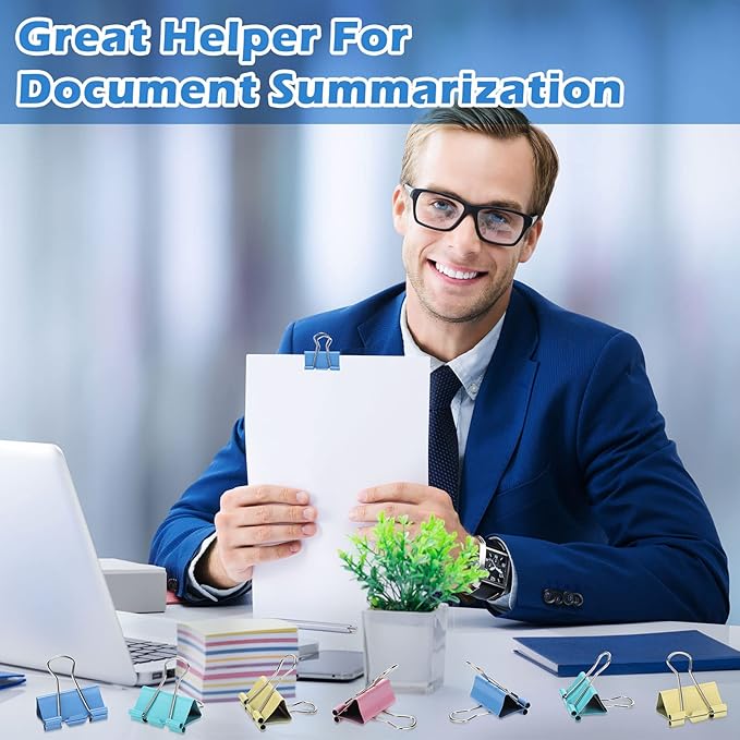 300 Pcs Medium Binder Clips Paper Clips Office Supplies Paper Clamps for Teachers Students School Office Business Paperwork Supplies (Assorted Colors, 1.25 Inch)