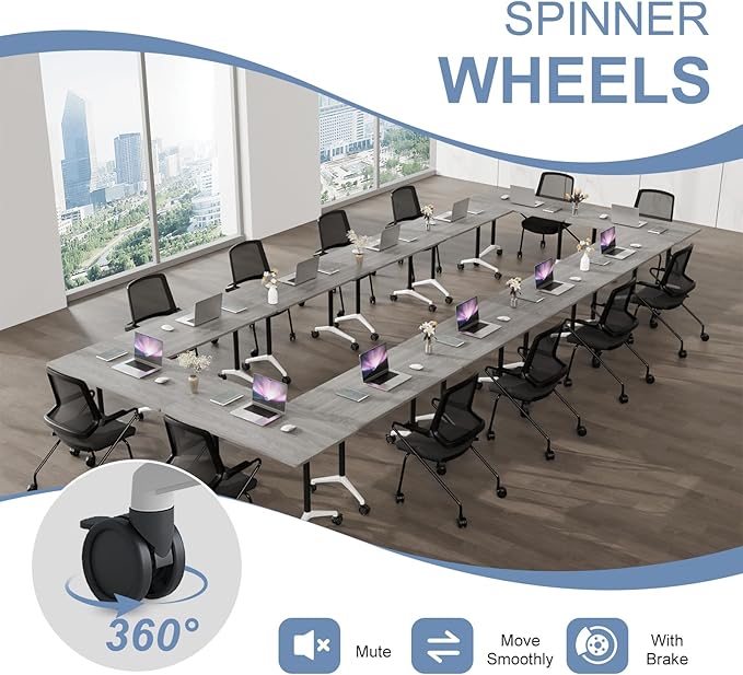 Folding Conference Table, Mobile Training Table for Office Conference, Modern Modular Rectangular Work Desk Meeting Seminar Work Tables with Caster Wheels, Large Breakroom Tables (8Pack L70.9in)