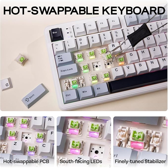 EPOMAKER X Aula F108 PRO Wireless Gaming Keyboard with Screen, 8000mAh Battery, 104 Hot-Swappable and Programmable Keys and Knob, RGB Backlight, for Mac/PC/Android (Blue&White)