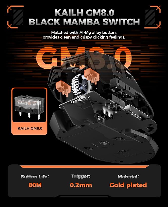 DAREU A980PROMAX Wireless Gaming Mouse-4K/8K Polling-30K DPI Optical Sensor-0.85' TFT Color Display-Magnesium Alloy Buttons-2.4G Wireless/BT/USB Connectivity-Nano Receiver Included