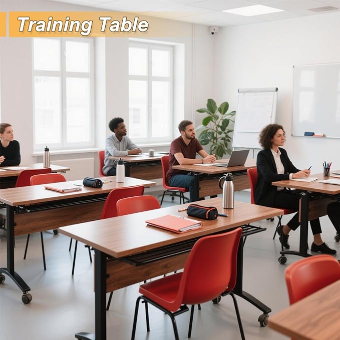 Conference Room Table with Silent Wheels, Mobile Folding Conference Table for 16 Person,Flip Top Office Training Tables with Walnuts Wood Tabletop, for School,Business Meeting Rooms (2 Pack 47in)