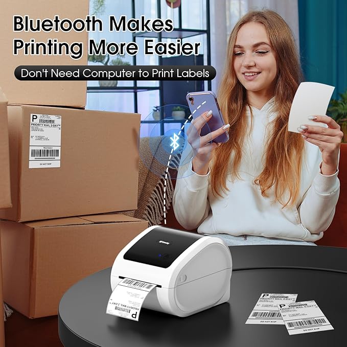 Bluetooth Shipping Label Printer 4x6 - D520BT Bluetooth Thermal Label Printer for Small Business， Shipping Packages, Compatible with USPS, Shopify, Amazon