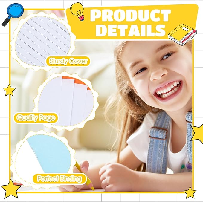 Henoyso 12 Pcs 120 Pages Primary Composition Notebooks K-2 9 3/4 x 7 1/2 Inch Journals Primary Journals Blank Books for Kids to Write Stories Kindergarten (Light Color)