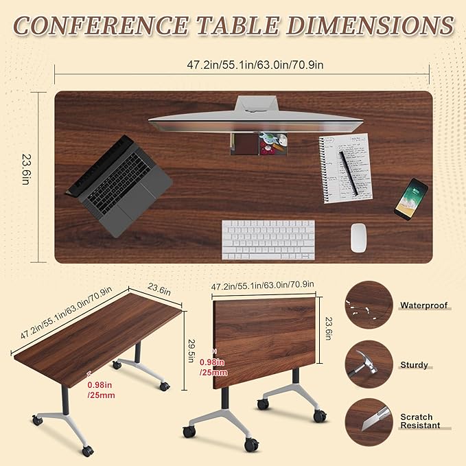 Folding Conference Room Table, Modern Conference Tables with Wheels, Large Rectangular Mobile Training Tables for Office Classroom, Foldable Modular Boardroom Seminar Table (8pack L55.1in)
