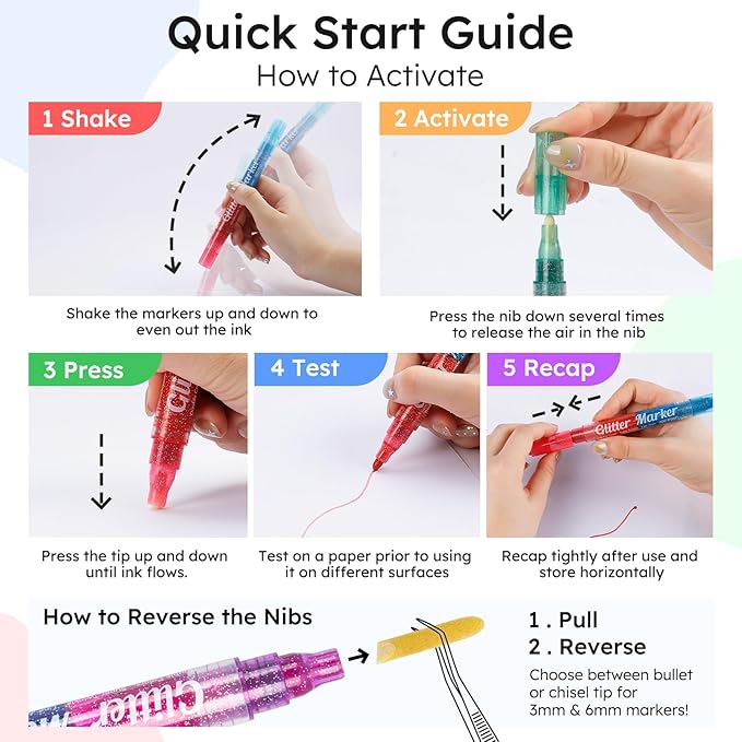 Glitter Markers,16 Colors Metallic Markers Sparkle Pens for Adults Kids,Arts & Crafts Supplies,Rock Painting, Wood, Scrapbook, Birthday Cards, Dual Tip Glitter Acrylic Paint Pens Set of 8