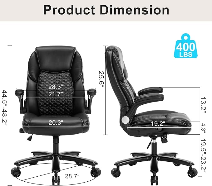 Home Office Chair, Executive Comeputer Desk Chair Ergonomic Office Chair with Adjustable Lumbar Support, Tilt Lock, PU Leather, Swivel Rolling Chair for Gaming Adult Working Study-Black