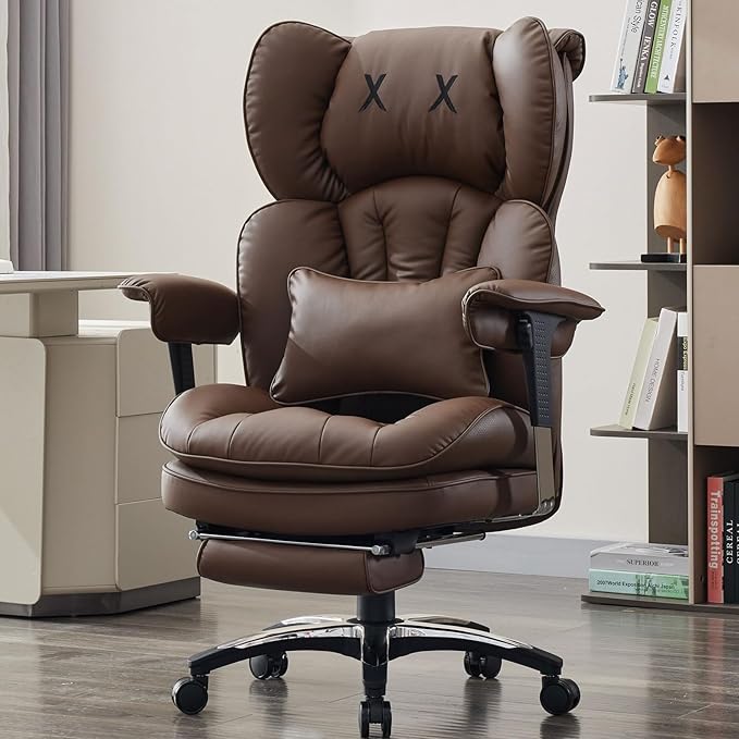Efomao Big and Tall Office Chair with Footrest – High Back Computer Chair with Adjustable Armrests，Executive Office Chair with Wide Seat, Modern Desk Chair for Home Office, Gaming, or Study, Brown