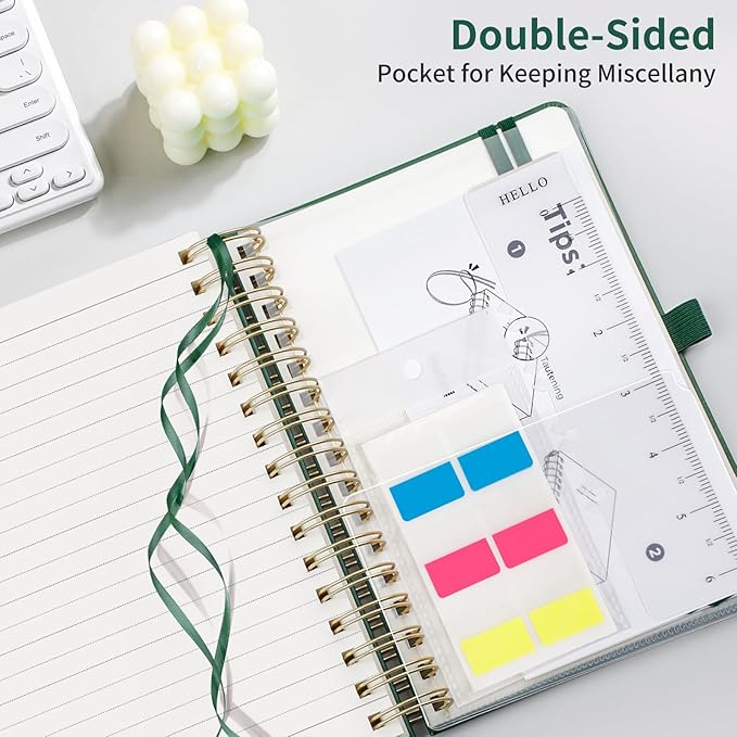 EMSHOI A5 Leather Hardcover Spiral Notebook College Ruled, 300 Numbered Pages, 100GSM, Lined Journal for Women Men, Work, Writing, Note-Taking, Journaling – Dark Green, 5.7”x8.22”