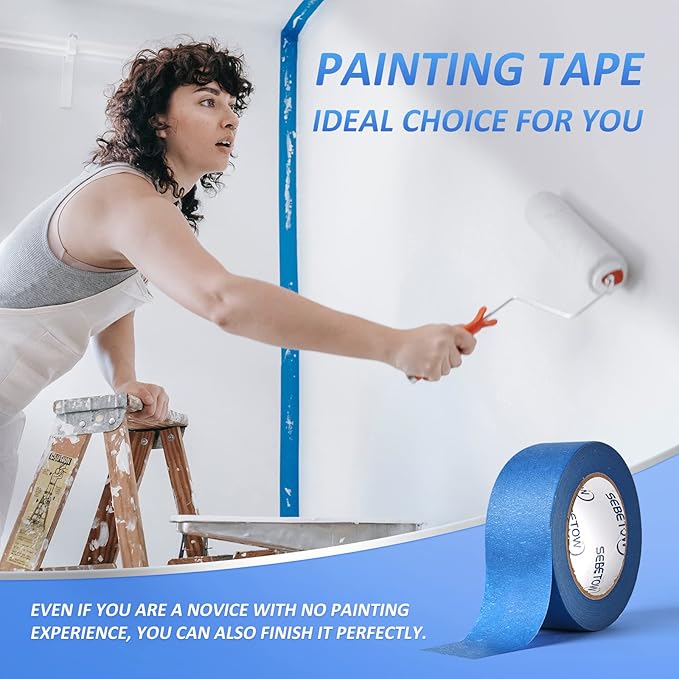 10 Rolls Painters Tape 2 inch Bulk Painter Tape Blue Wide Roll, Blue Masking Tape, 2 Inches x 55 Yards for General Purpose Wall Painting, Home Improvement