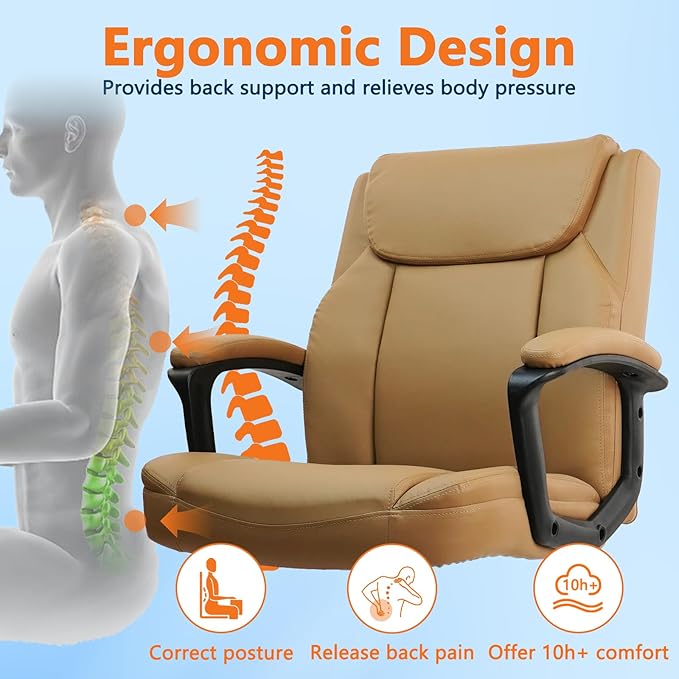 CLATINA Brown Office Computer Chair PU Leather Executive Swivel Adjustable Height Chairs with Upholstery Fixed armrest Mid-Back Leather Thick Cushion Office Chair Brown 8Pack