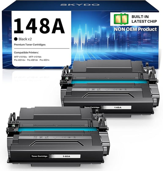 148A Toner Cartridge Black (with Chip) Compatible Replacement for HP 148A W1480A 148X W1480X Work for MFP 4101fdn 4101fdw 4001dn Laserjet Pro 4001dw 4001n Printer (2 Pack)