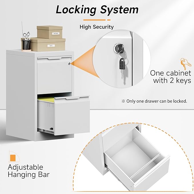 Bestoo 2 Drawer File Cabinet, 17.8" Deep Filing Cabinet for Home Office, Metal Vertical File Cabinet with Lock for Letter/Legal/A4/F4 Size, Easy Assemble (White)