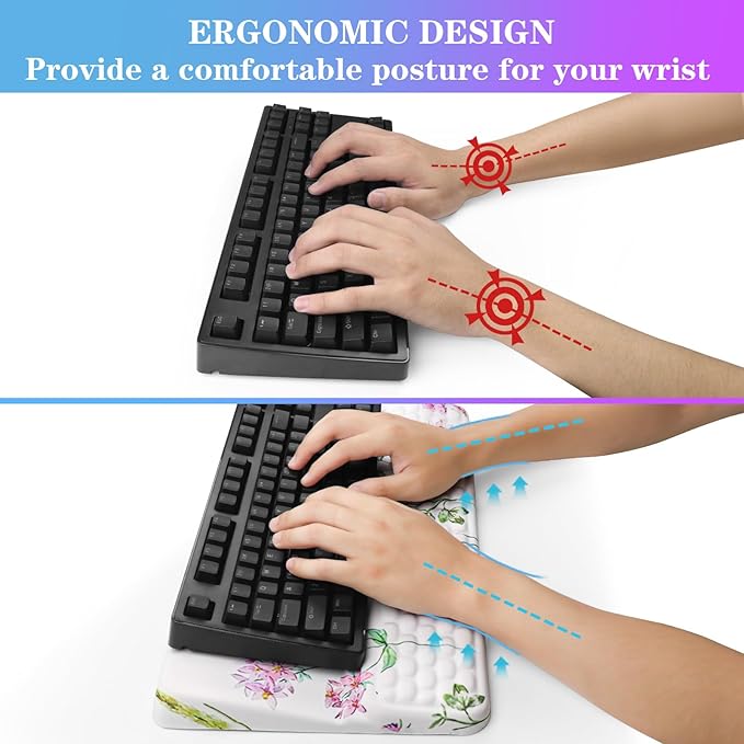 Computer Keyboard Stand with Wrist Rest, Ergonomic Tilted Keyboard Holder - Keyboard Riser with Wrist Pad - Keyboard Tray Support for Office Home - Scattered Flowers