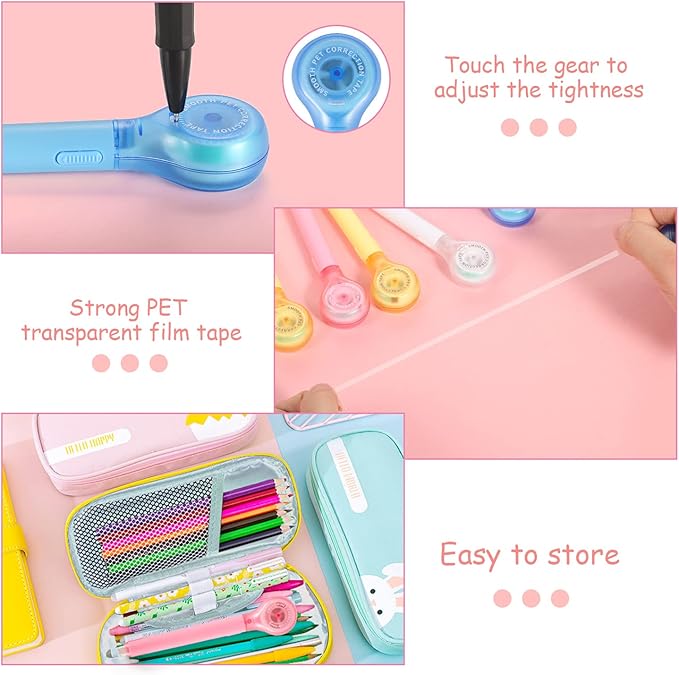 BESARME 12 Pieces Correction Tape Pen, Push Pull Protective, Easy to Use Applicator for Instant School Office Supplies, 1/5 X 236 Inch