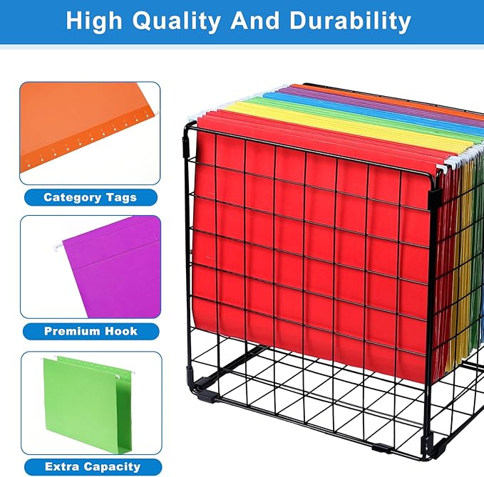 60 Pack Hanging File Folders Letter Size, Colored Hanging Folders with 1/5-Cut Adjustable Tab, Extra Capacity Hanging File Folders, 1 Inch Expansion, Perfect Office, Home, Classroom Supplies