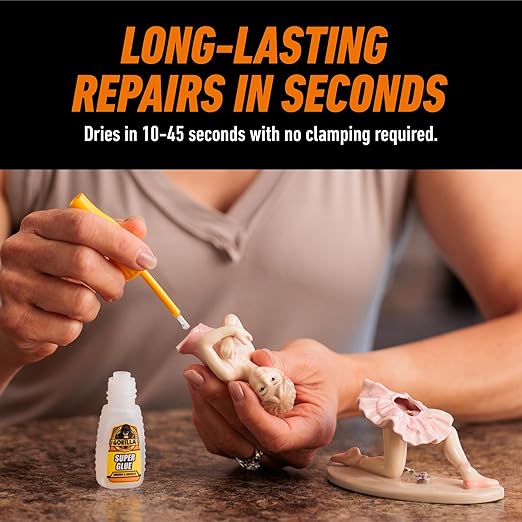 Gorilla Super Glue with Brush & Nozzle Applicator, Clear Glue, 12 Gram (Pack of 1) - All Purpose and Fast Setting for Projects and Repairs