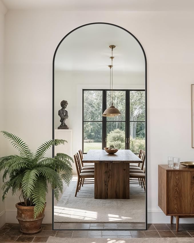 Full-Length Floor Mirror with Stand, 71"x26" Arched Style Full Body Standing Mirror for Bedroom, Living Room, Gym, Dorm - Shatter-Resistant & Easy Assembly, Black