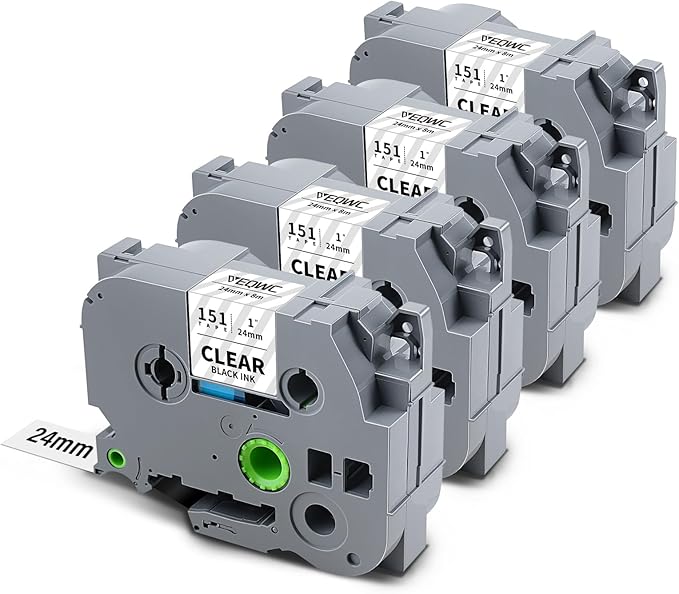 24mm 0.94 Laminated Clear TZe151 TZ Tape Conpatible for Brother TZe-151 P Touch Label TZe Tape 24mm 1 Inch Label Maker Tape for Brother PT-D610BT PT-D600 PT-P710BT PT-P700 PT- P910BT, 4-Pack