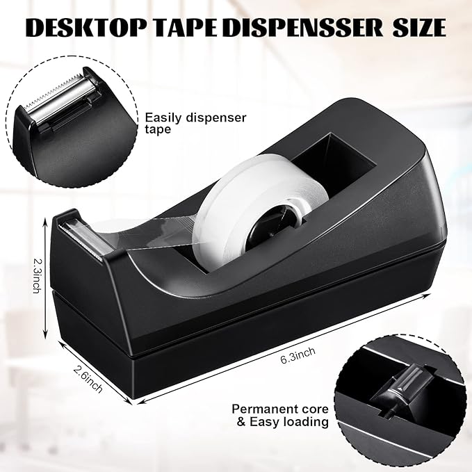 6 Pack Desktop Tape Dispenser Tape Roll Non Skid Base Tape Dispensers for Office Home School (Tape Not Included)