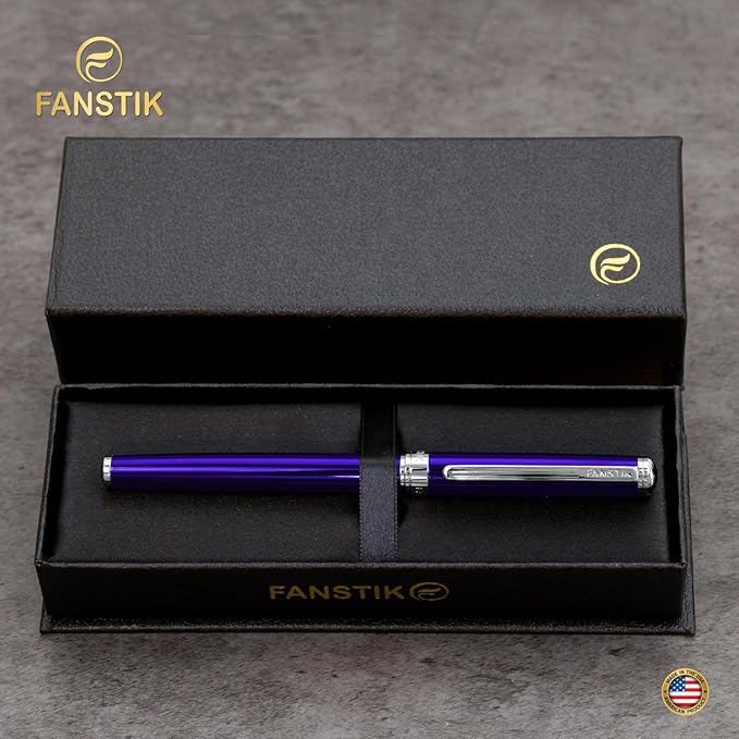 Blue Luxury fountain pen (Made In USA) fancy gift set for women, Chrome Finish, Professional executive pen gift set for men (Lux fountain Blue)