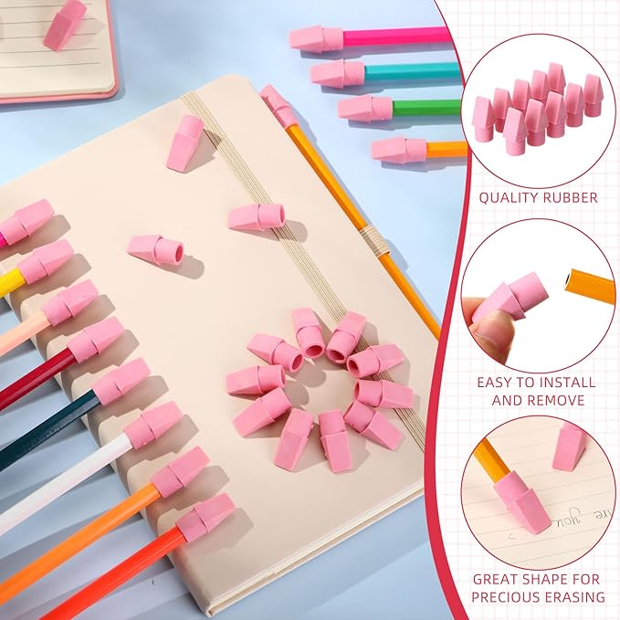 Crtiin 1000 Pcs Pencil Top Erasers Bulk Caps for Pencils Chisel Shape Erasers Toppers Classroom Party Favors Games Prizes Funny Pencil Eraser Cap for Kids Studying Supplies Home Office(Pink)