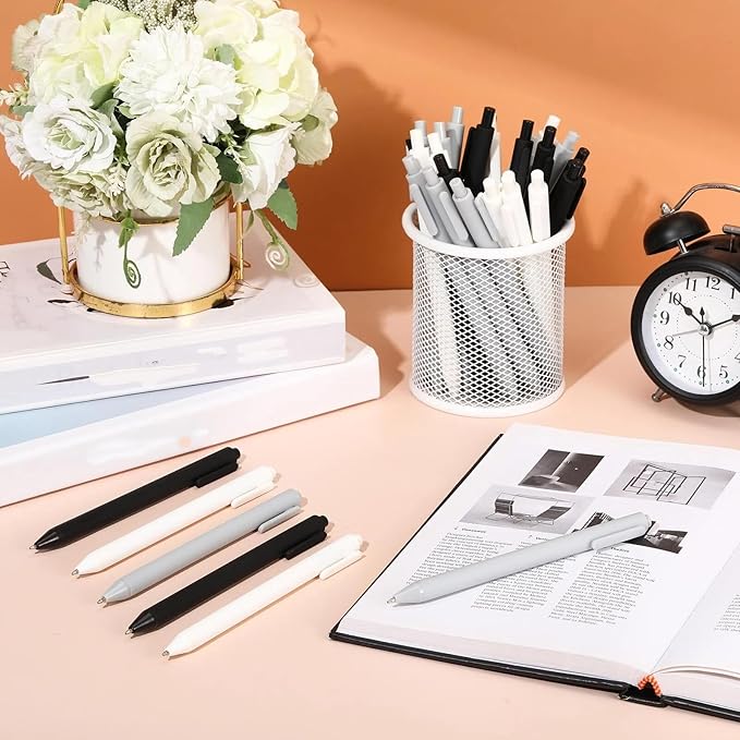 Fulmoon 50 Pcs Ballpoint Pens Bulk Retractable Comfortable Writing Pens Cute Back to School Supplies in Medium Point 1.0 mm for Teacher Student Bridal Shower Baby Shower (Black White Gray)