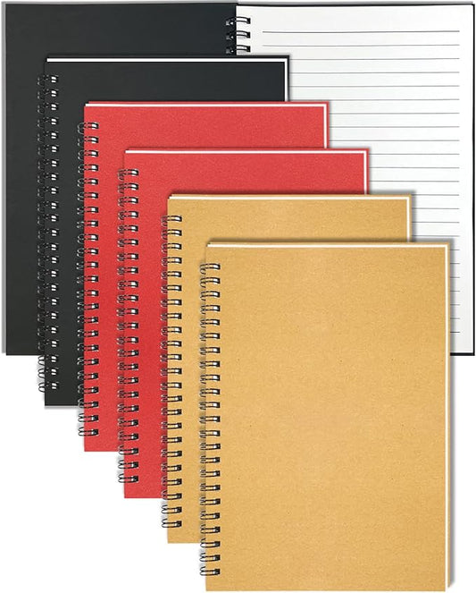GINMLYDA Small Spiral Notebook A5, 6Pack 120 Lined Pages 8.25x5.5 Inches Spiral Journal Kraft Cover Notebooks & Writing Pads for School Home Office Aesthetic Sketch Drawing Note