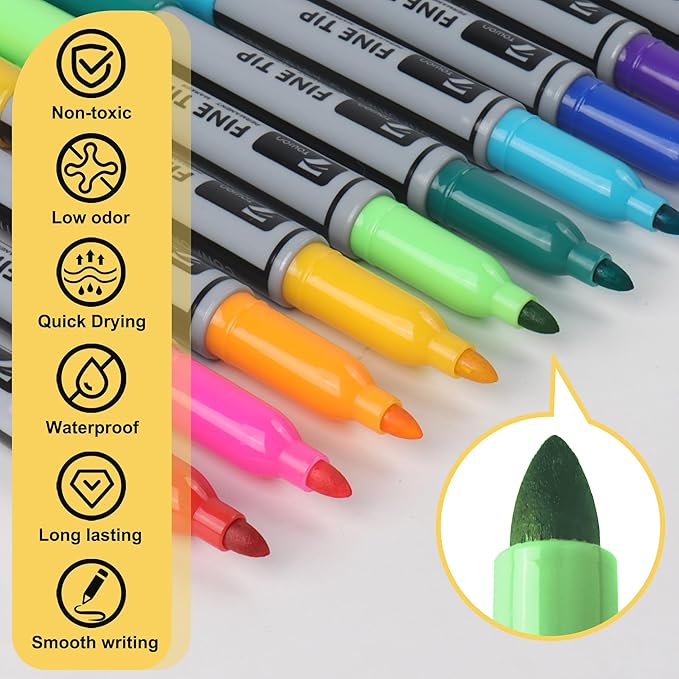 100 Permanent Markers Bulk - 50 Assorted Colors + 50 Black Drawing Marker Pens Set, Waterproof Quick Drying Colored Art Markers for Classroom Office School Store Supplies