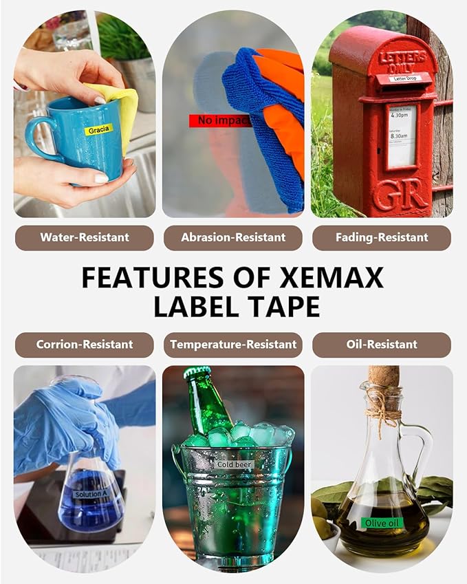 6-Pack 6mm 0.23" Multi-Color Label Tape Compatible for Brother P Touch Label Refills 1/4" Tze Tz Tape Laminated Work for PTD220 PTH100 PTH110 PTD202 PTD210, Clear/White/Red/Blue/Yellow/Green