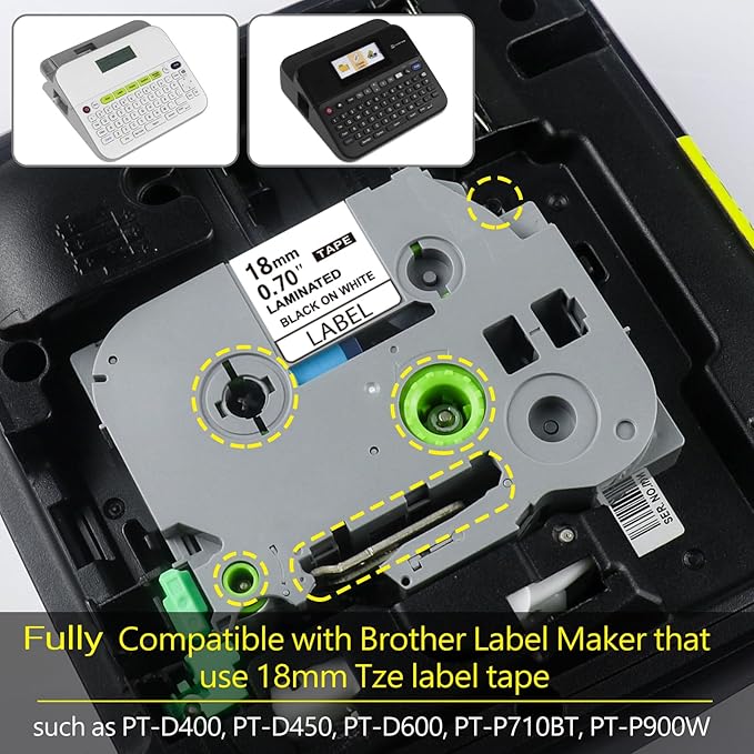 18mm Ptouch Tape Tze-241 344 941 Replacement for Brother Label Maker Tape 18mm 0.7 Laminated White/Black/Silver, TZe 18 mm Compatible with Brother Ptouch PT-D400 PT-D410 PT-D460BT PT-P710BT